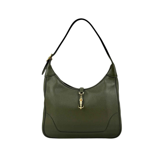 Hermès Trim Green Buffalo Leather Shoulder Bag