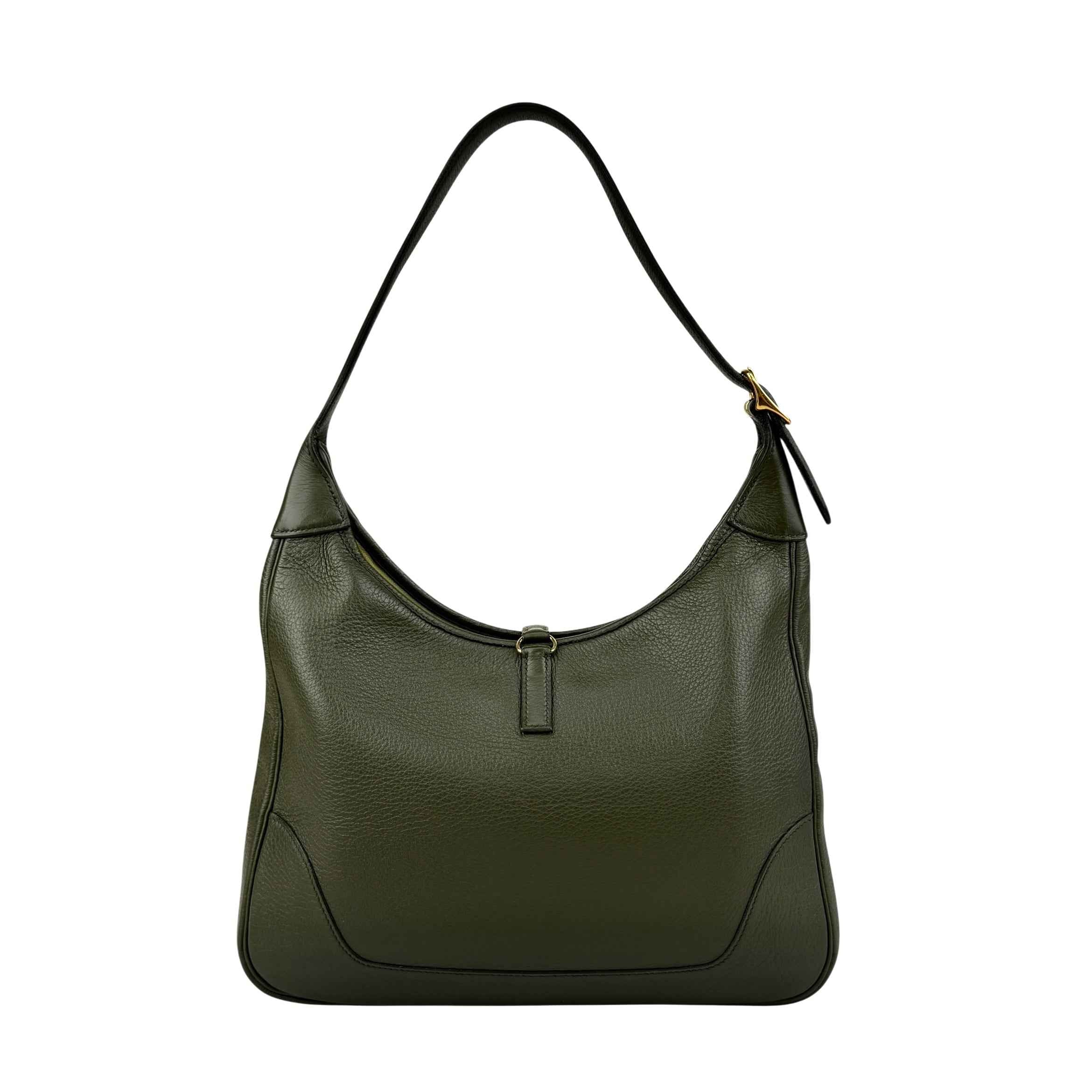 Hermès Trim Green Buffalo Leather Shoulder Bag