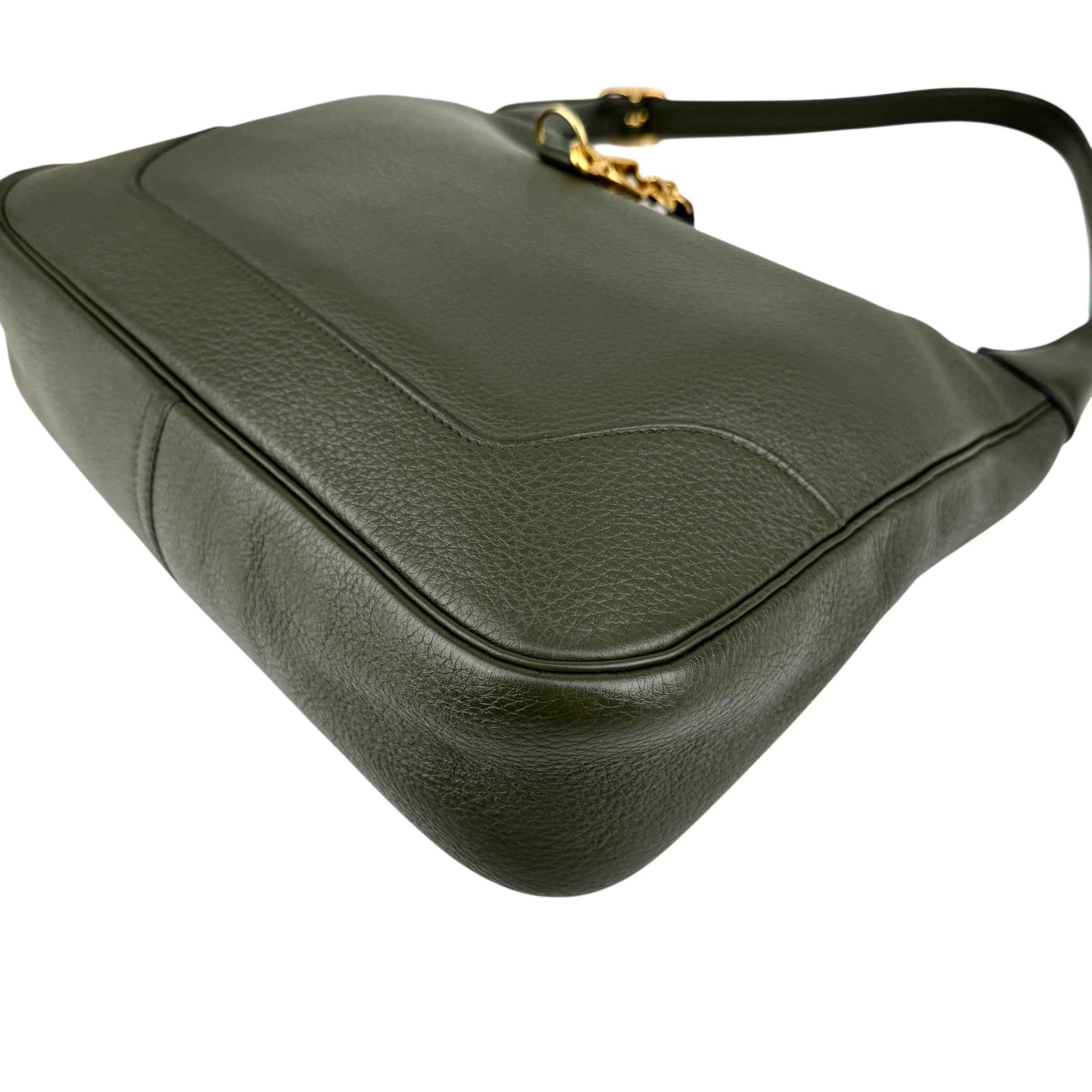 Hermès Trim Green Buffalo Leather Shoulder Bag