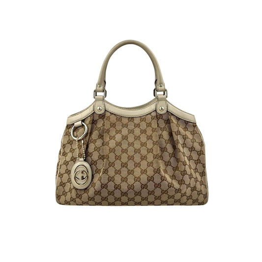Gucci Beige/White GG Canvas Medium Sukey Tote Bag