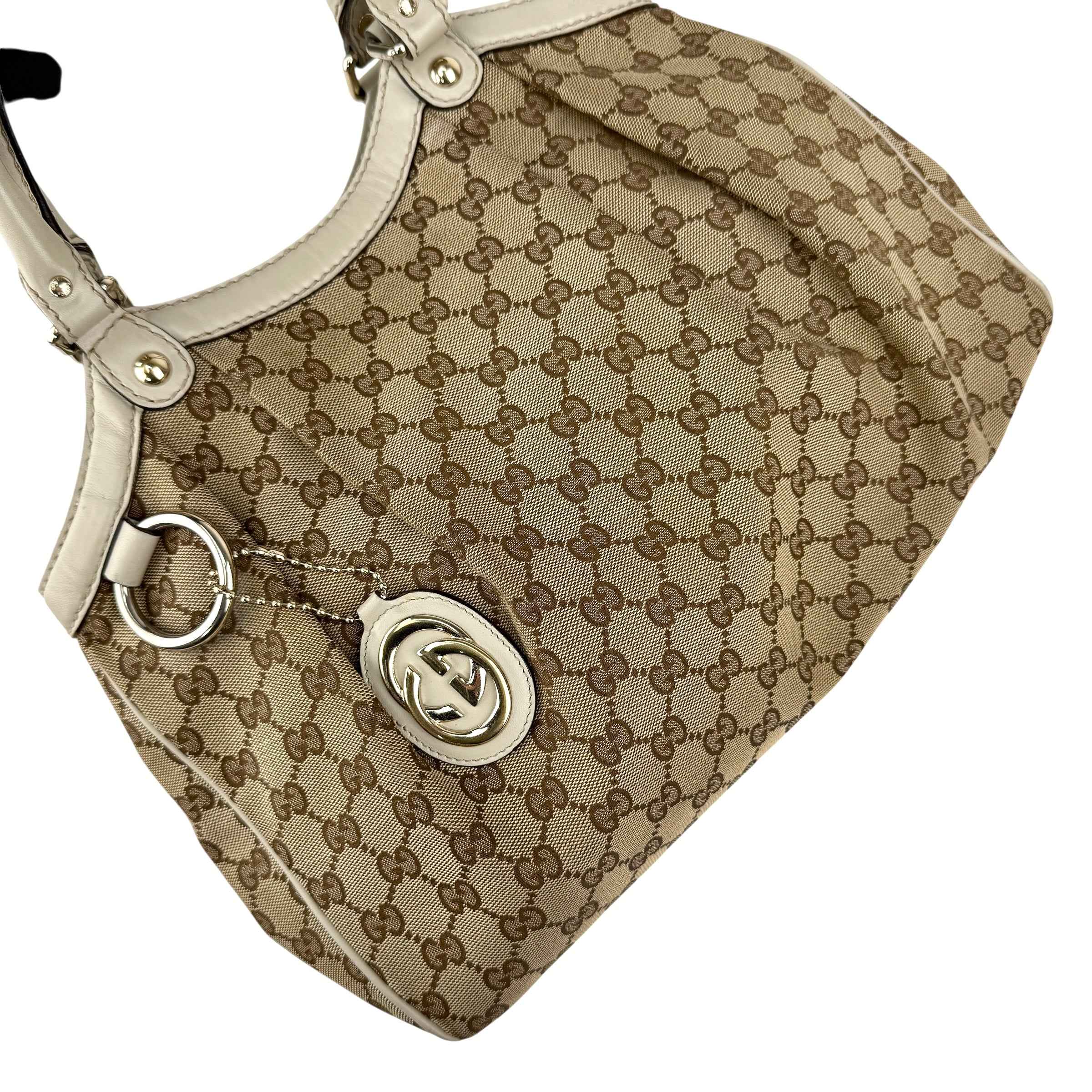 Gucci Beige/White GG Canvas Medium Sukey Tote Bag