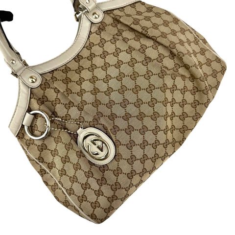 Gucci Beige/White GG Canvas Medium Sukey Tote Bag
