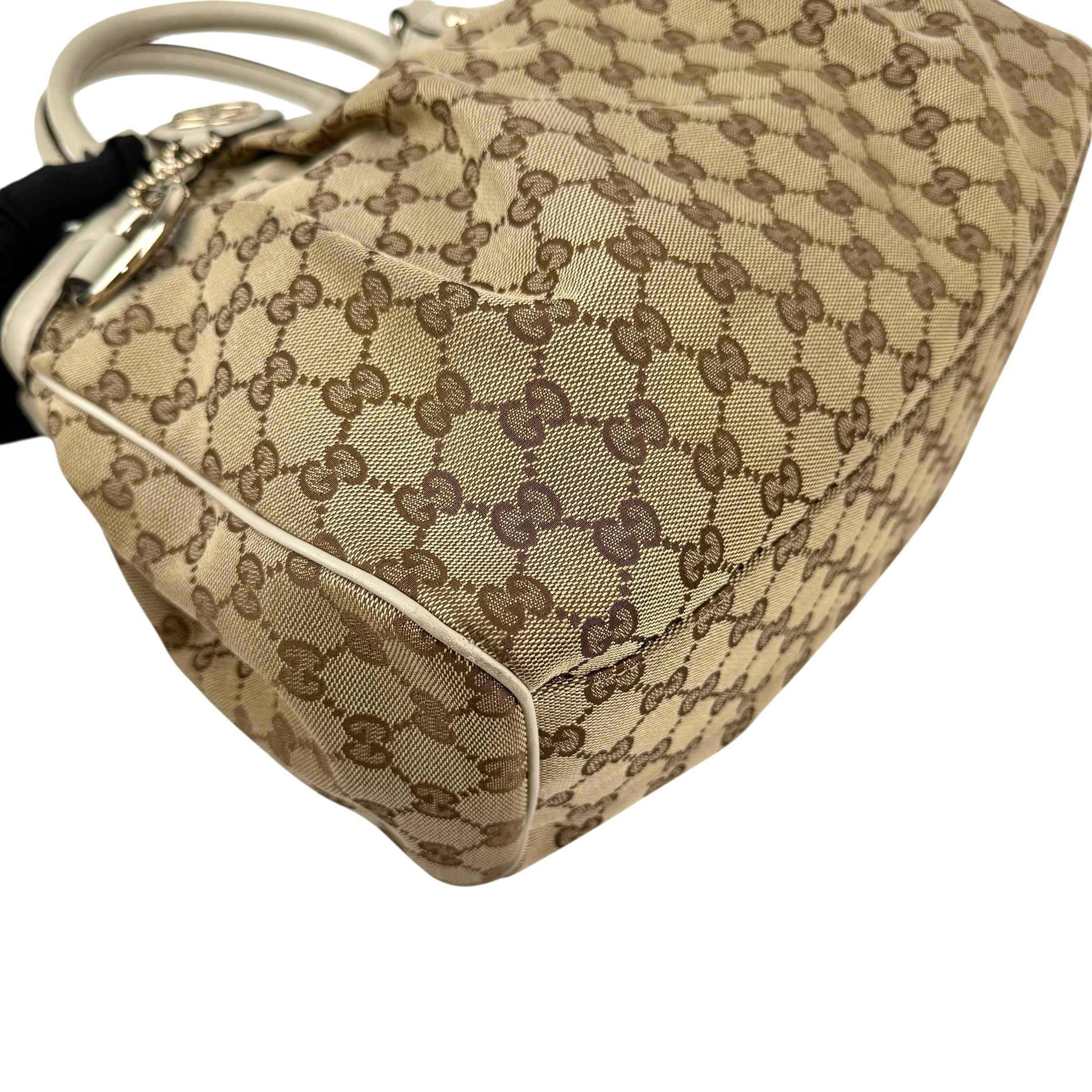 Gucci Beige/White GG Canvas Medium Sukey Tote Bag