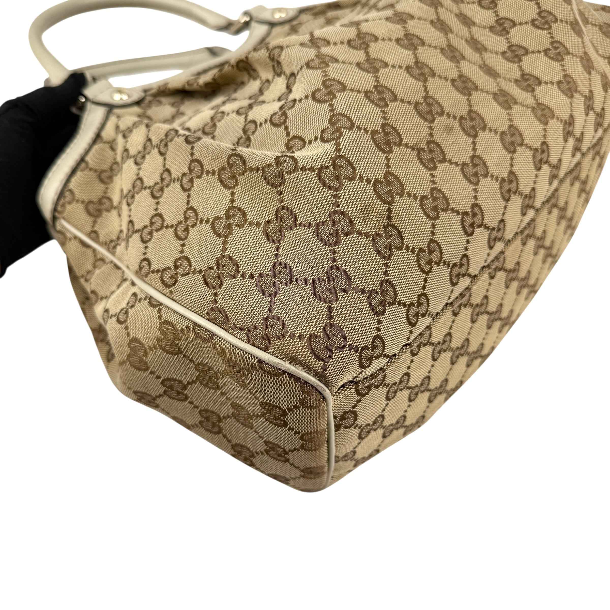 Gucci Beige/White GG Canvas Medium Sukey Tote Bag