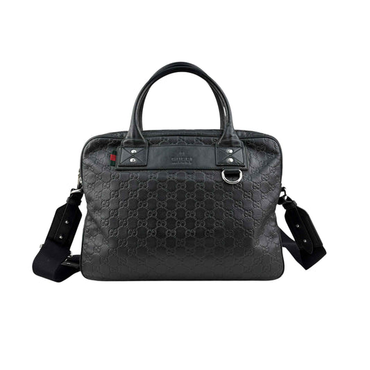 Gucci Black Guccissima Embossed Leather Briefcase Bag