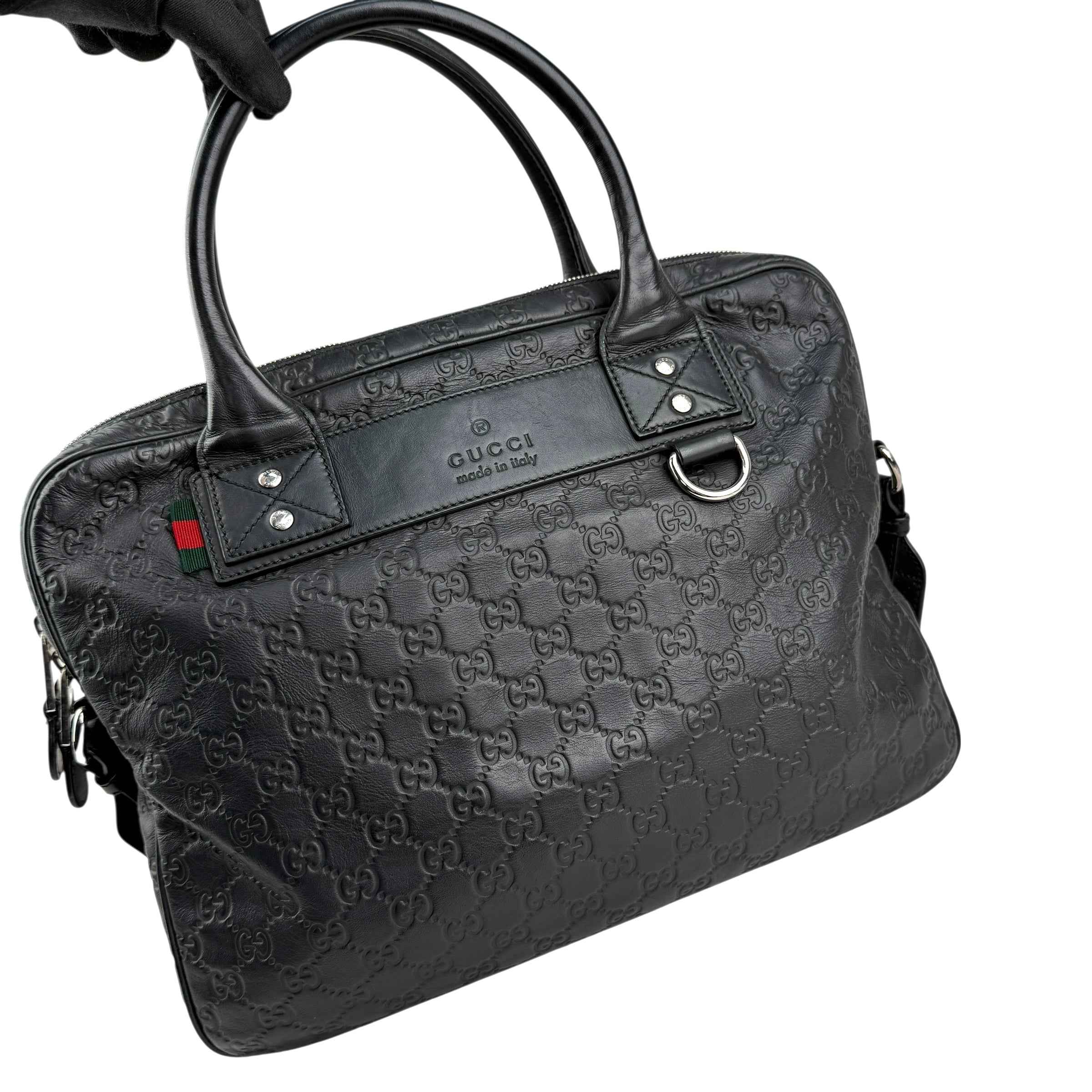 Gucci Black Guccissima Embossed Leather Briefcase Bag