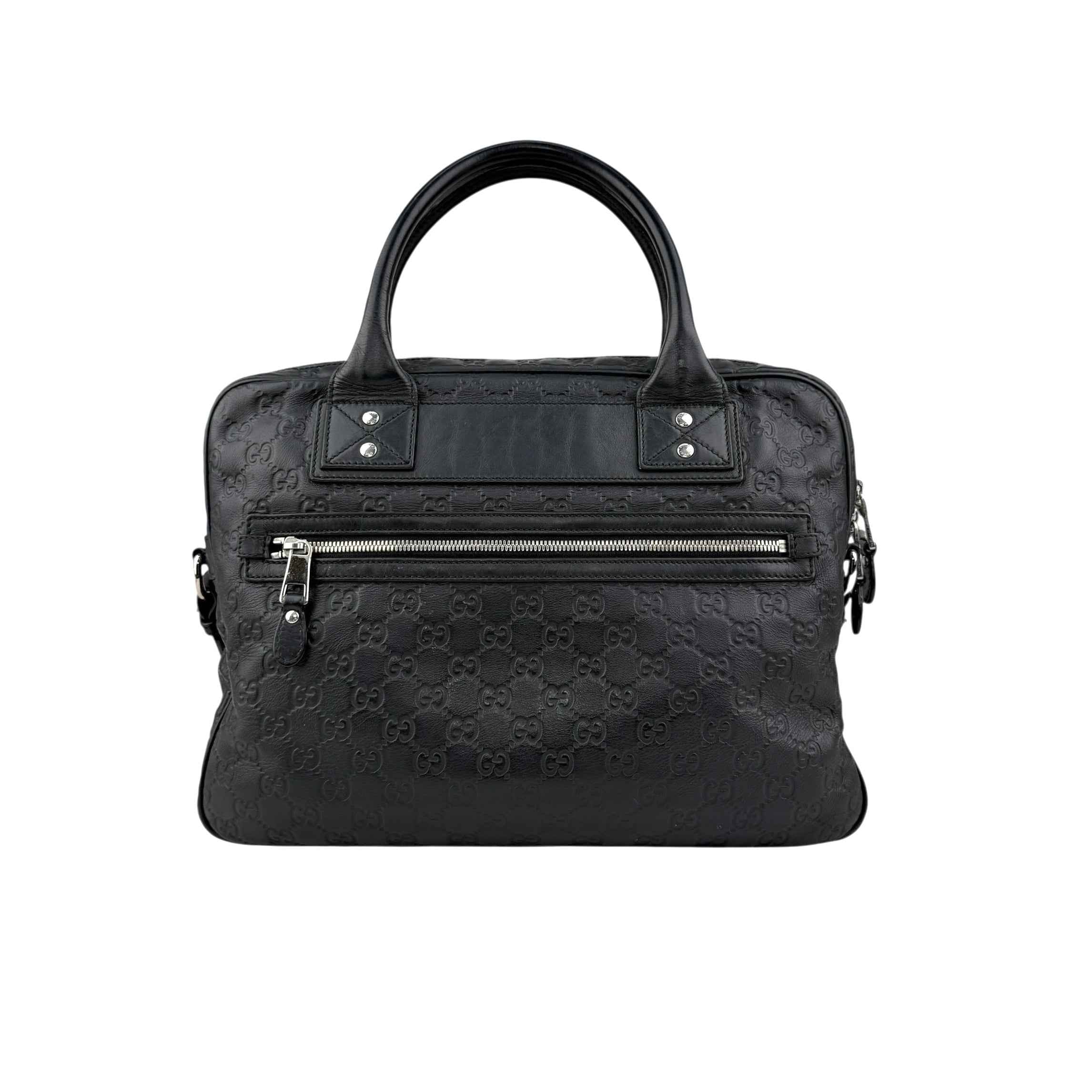Gucci Black Guccissima Embossed Leather Briefcase Bag