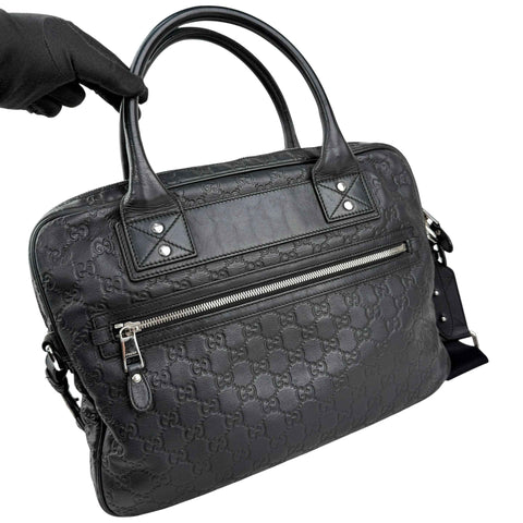 Gucci Black Guccissima Embossed Leather Briefcase Bag