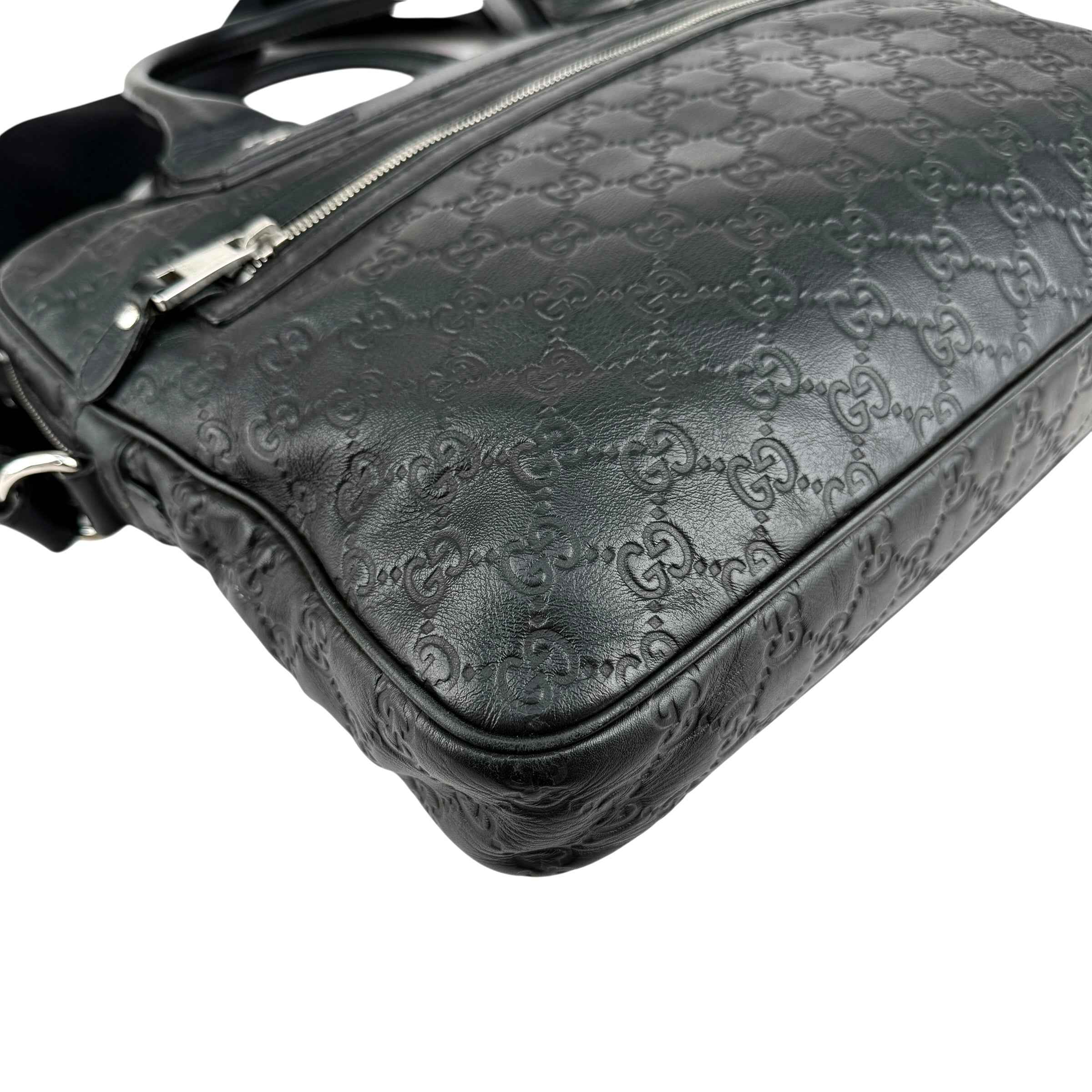 Gucci Black Guccissima Embossed Leather Briefcase Bag