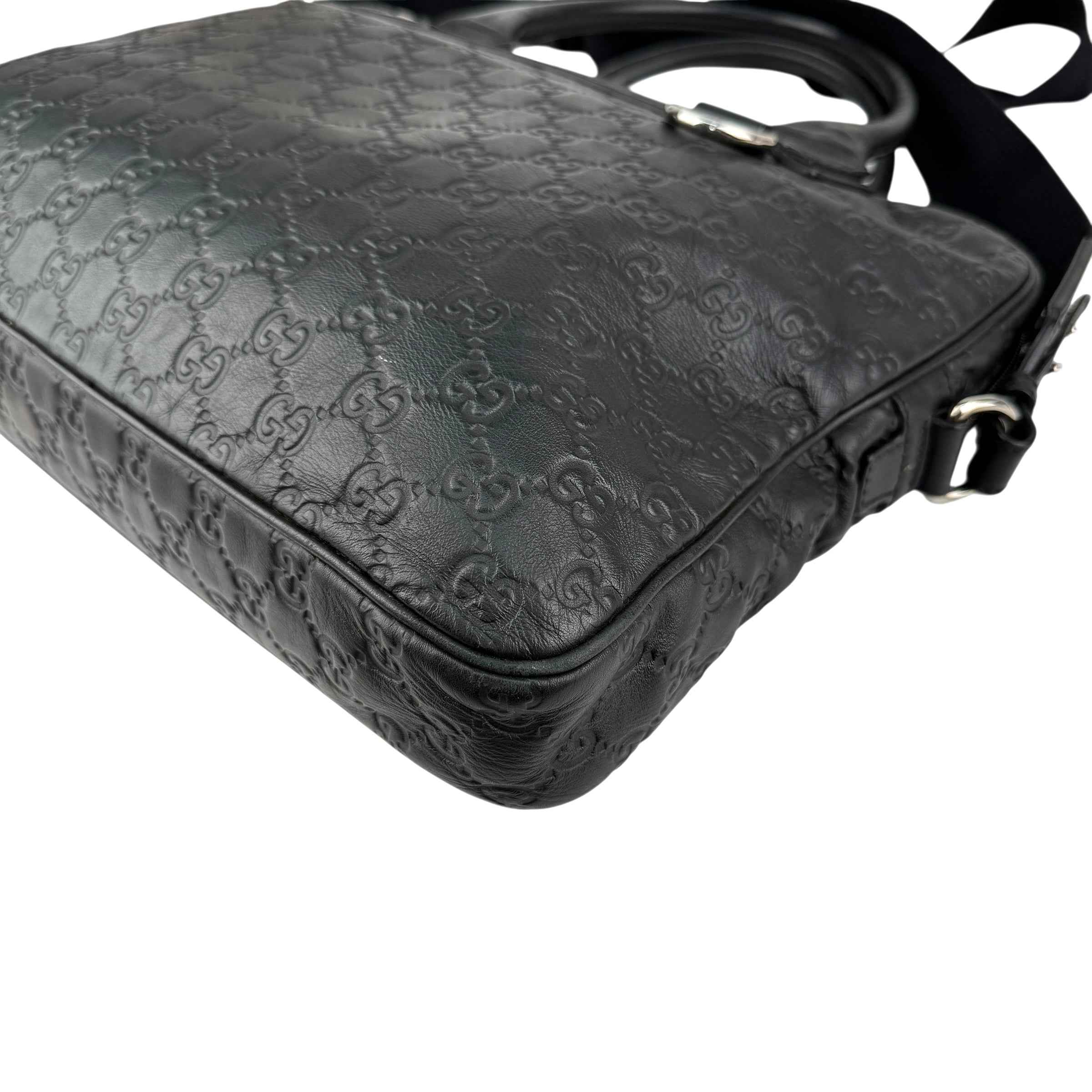 Gucci Black Guccissima Embossed Leather Briefcase Bag