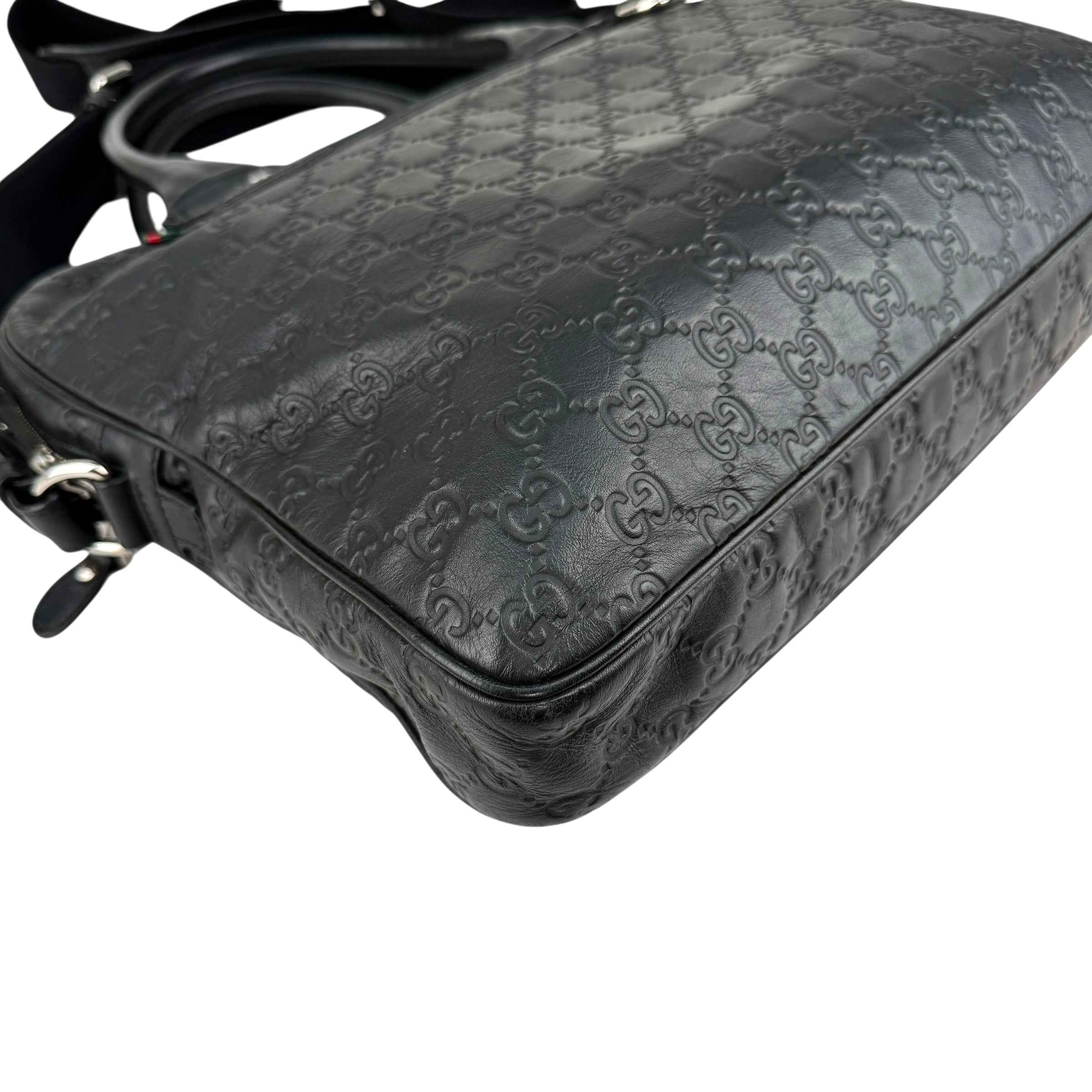 Gucci Black Guccissima Embossed Leather Briefcase Bag
