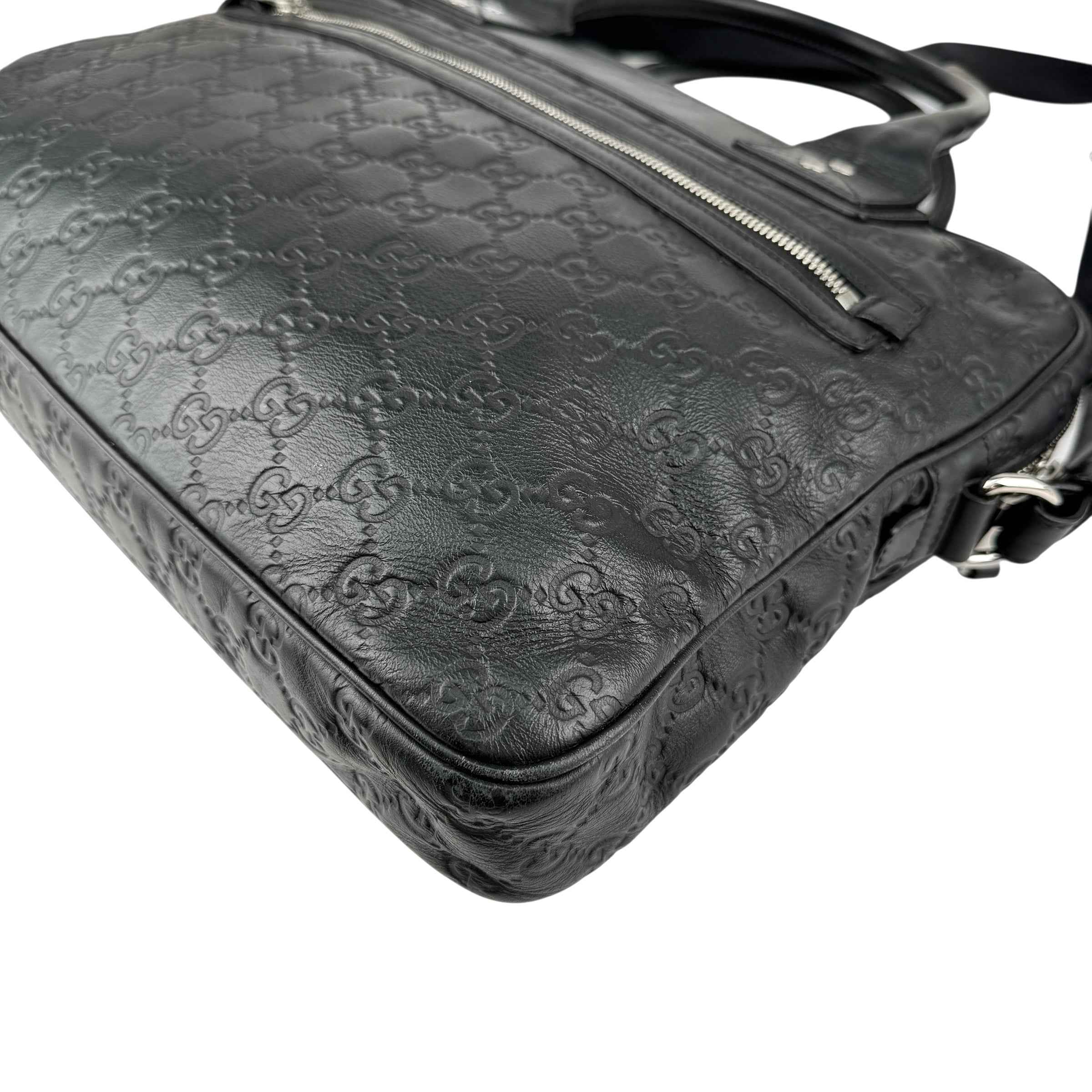Gucci Black Guccissima Embossed Leather Briefcase Bag