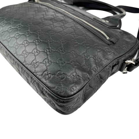 Gucci Black Guccissima Embossed Leather Briefcase Bag