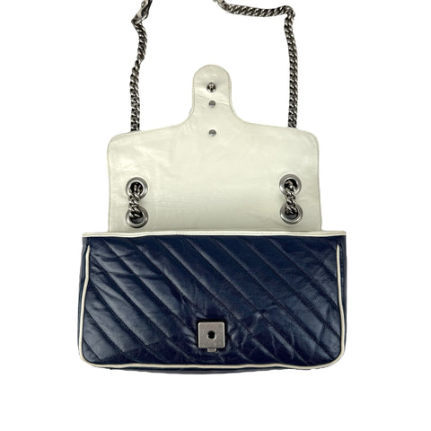 Gucci Navy and white GG Marmont shoulder bag
