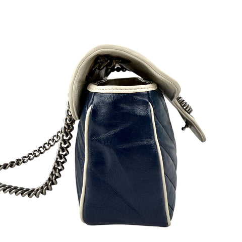 Gucci Navy and white GG Marmont shoulder bag
