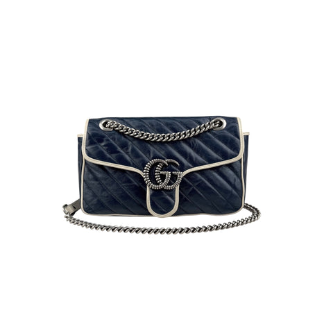 Gucci Navy and white GG Marmont shoulder bag