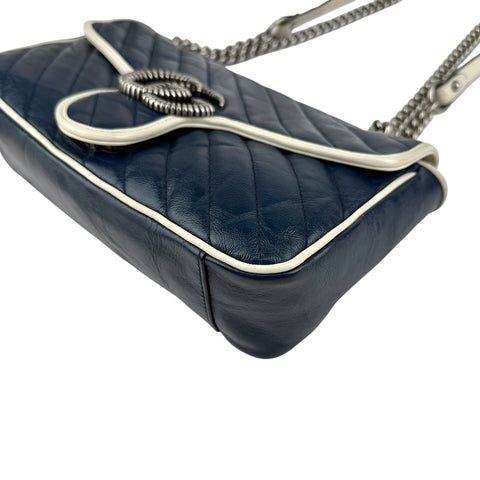 Gucci Navy and white GG Marmont shoulder bag