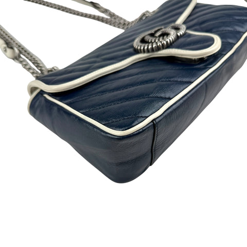 Gucci Navy and white GG Marmont shoulder bag