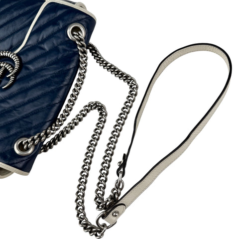 Gucci Navy and white GG Marmont shoulder bag