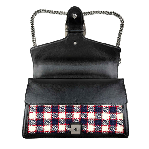 Gucci Tweed Check Dionysus Shoulder Bag White Hibiscus Red Marine