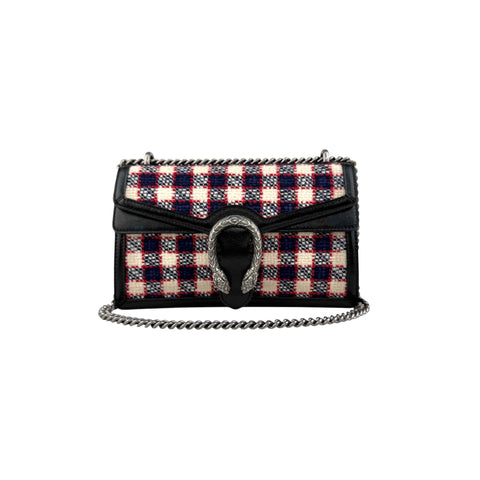 Gucci Tweed Check Dionysus Shoulder Bag White Hibiscus Red Marine