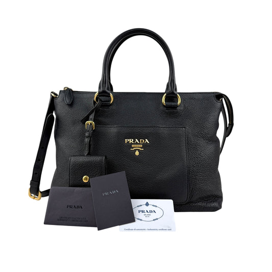 Pre-owned Prada Black Vitello Daino Leather Tote tote bag back view