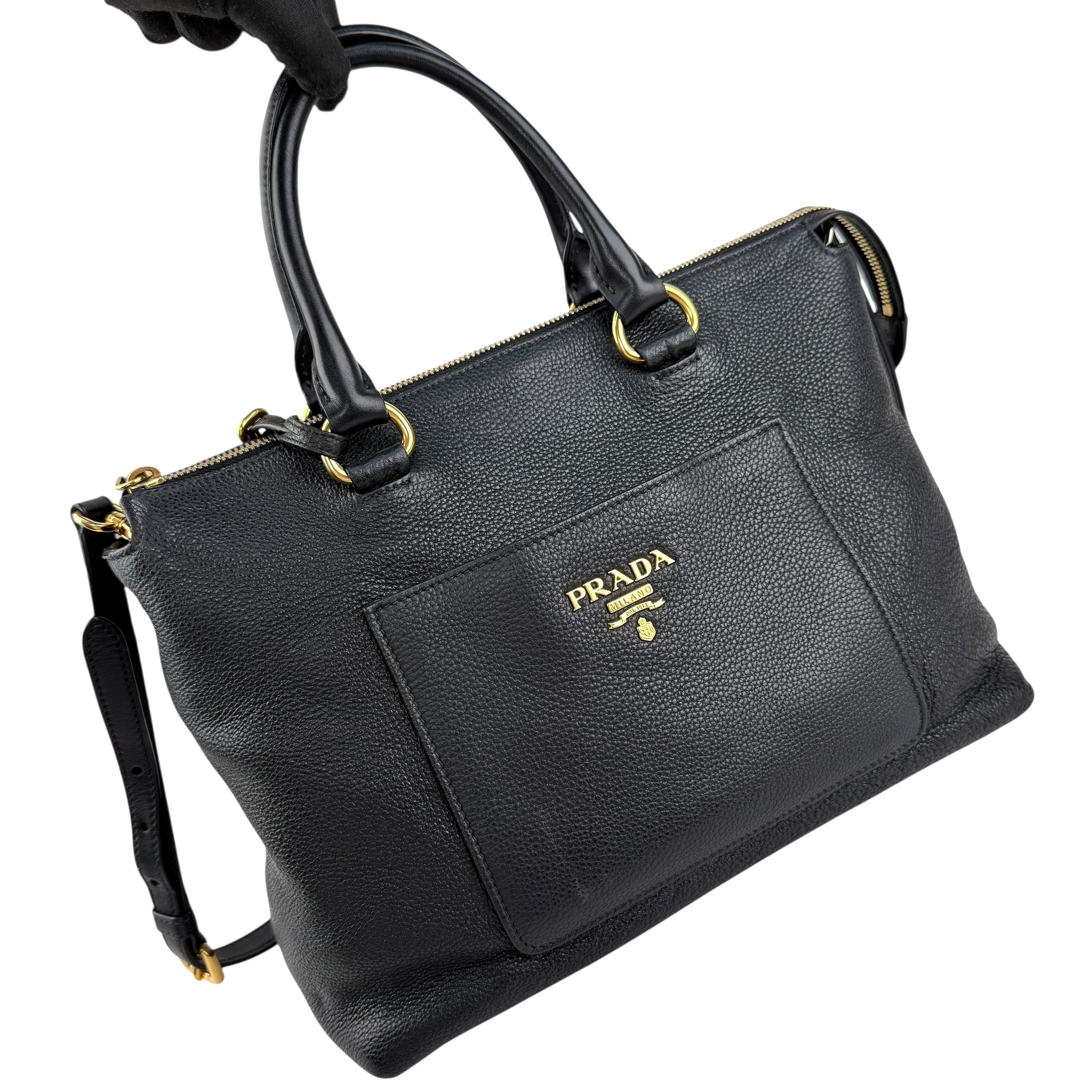 Pre-owned Prada Black Vitello Daino Leather Tote tote bag