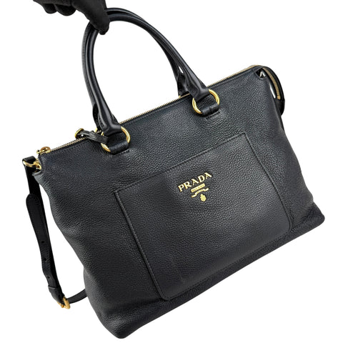 Pre-owned Prada Black Vitello Daino Leather Tote tote bag