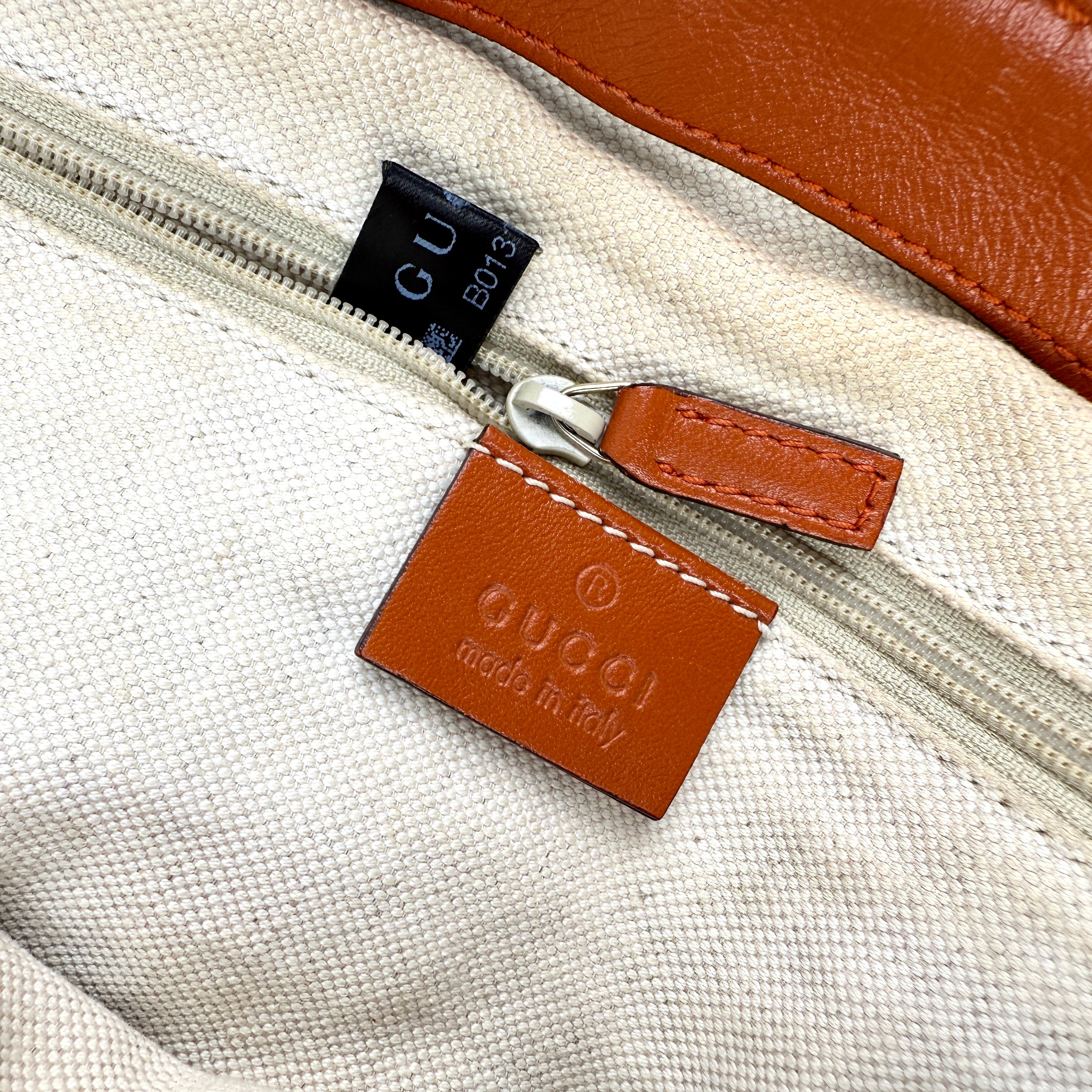 Pre-owned Gucci Beige Monogram Orange Leather Sukey Medium Tote Bag Cloth