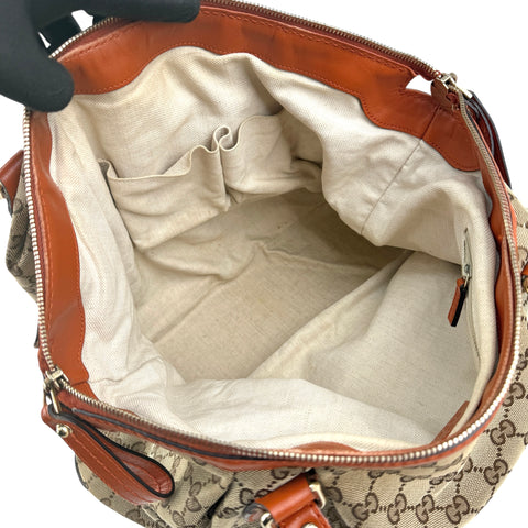 Pre-owned Gucci Beige Monogram Orange Leather Sukey Medium Tote Bag Cloth