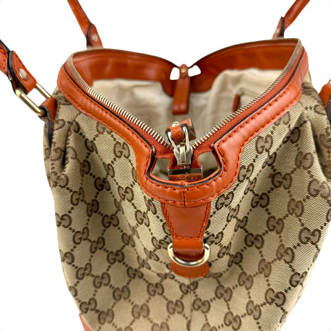 Pre-owned Gucci Beige Monogram Orange Leather Sukey Medium Tote Bag Cloth