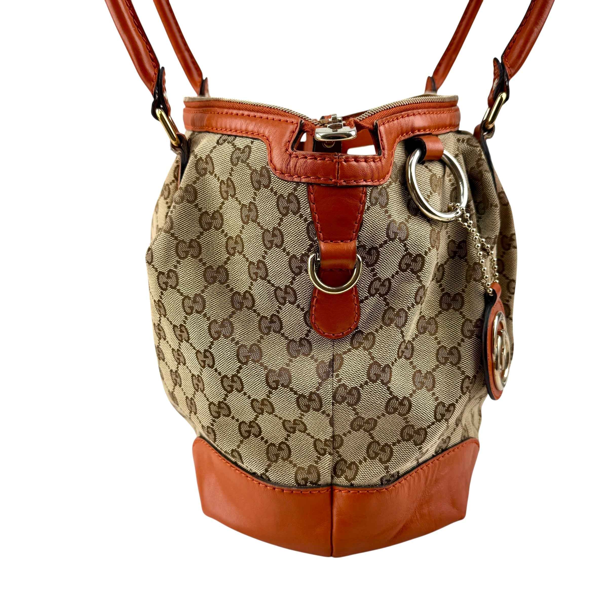 Gucci Beige Monogram Orange Leather Sukey Medium Tote Bag Cloth