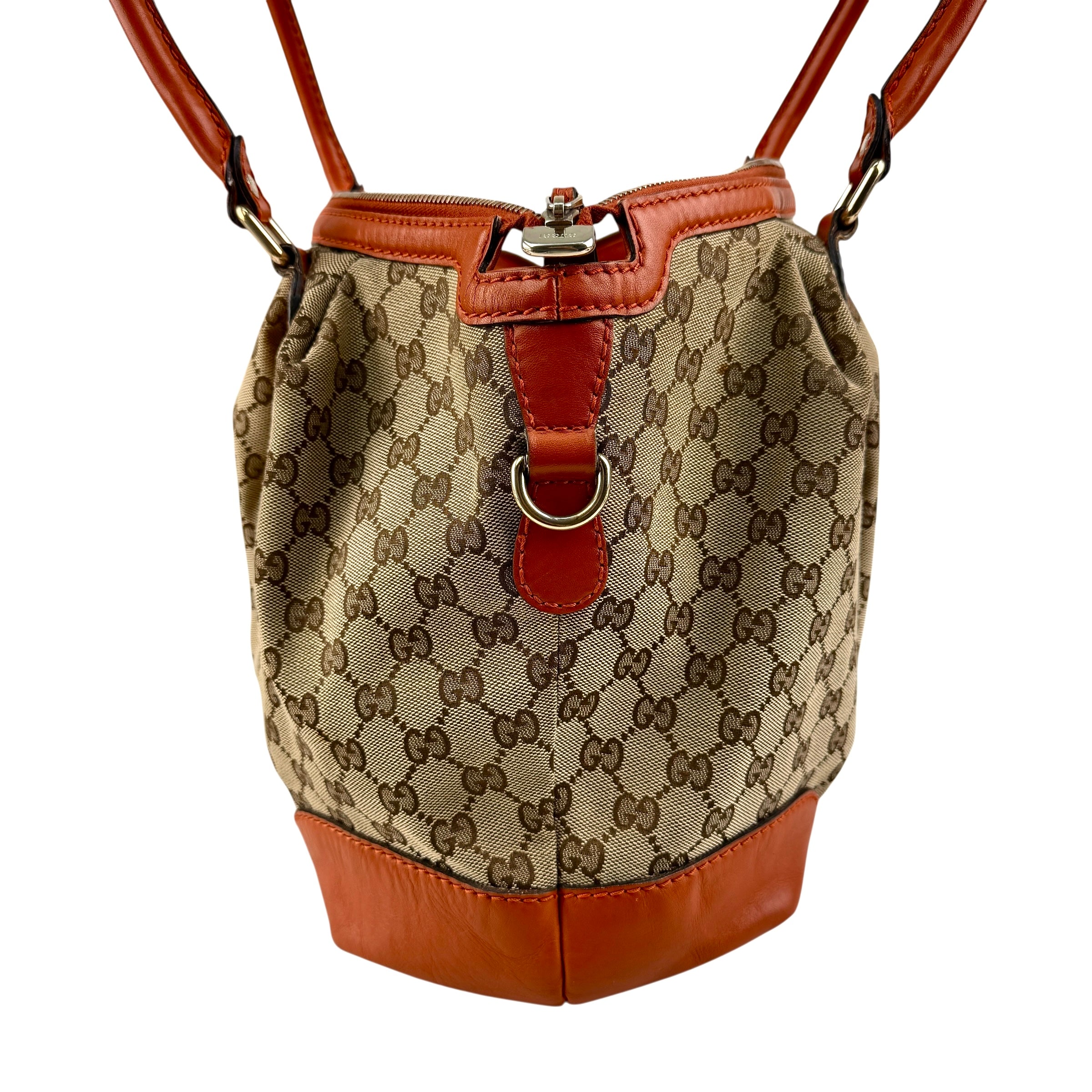 Pre-owned Gucci Beige Monogram Orange Leather Sukey Medium Tote Bag Cloth
