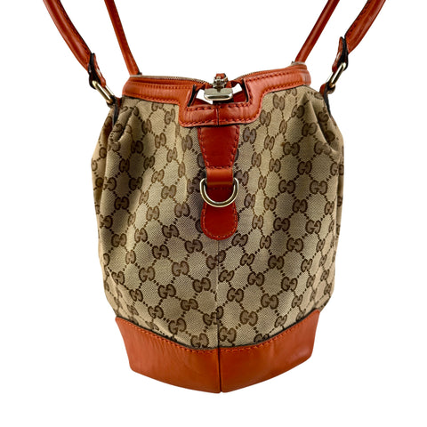 Pre-owned Gucci Beige Monogram Orange Leather Sukey Medium Tote Bag Cloth