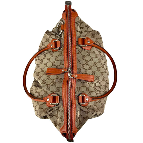Gucci Beige Monogram Orange Leather Sukey Medium Tote Bag Cloth
