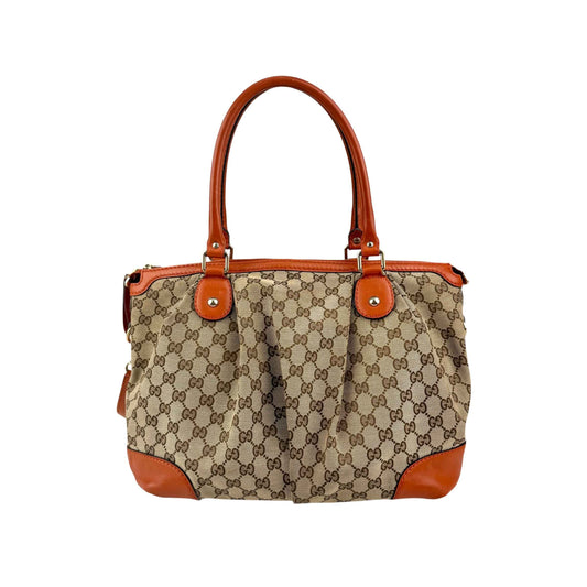 Gucci Beige Monogram Orange Leather Sukey Medium Tote Bag Cloth