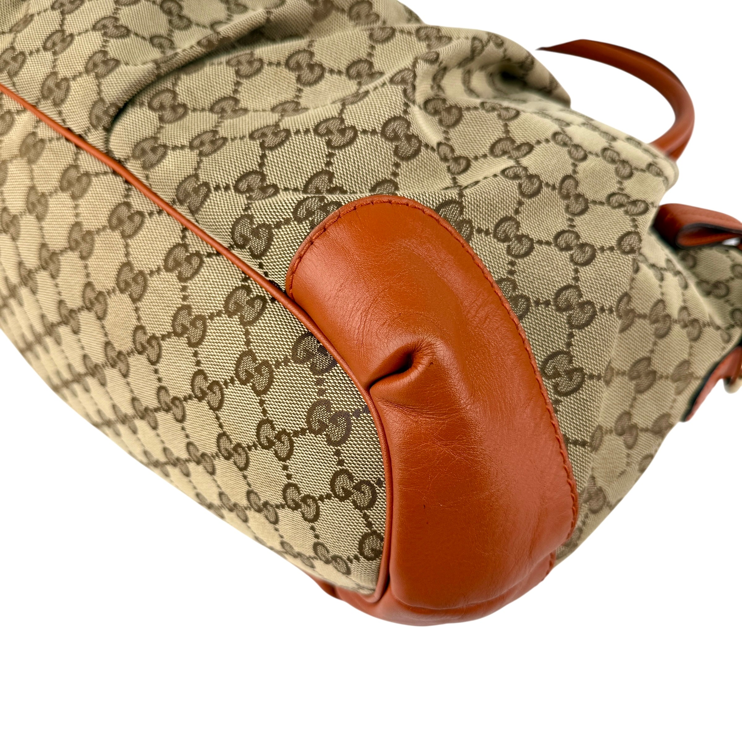 Pre-owned Gucci Beige Monogram Orange Leather Sukey Medium Tote Bag Cloth