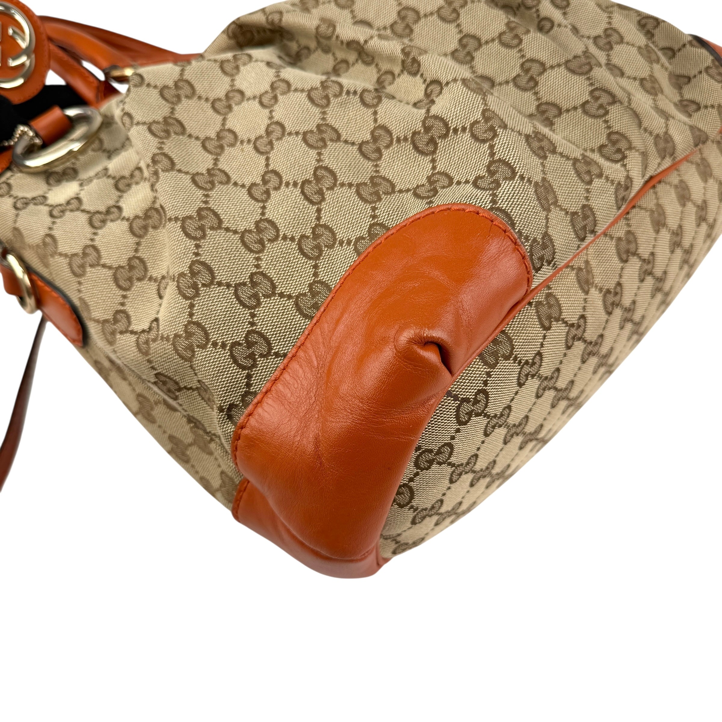 Pre-owned Gucci Beige Monogram Orange Leather Sukey Medium Tote Bag Cloth