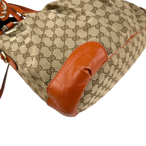 Pre-owned Gucci Beige Monogram Orange Leather Sukey Medium Tote Bag Cloth