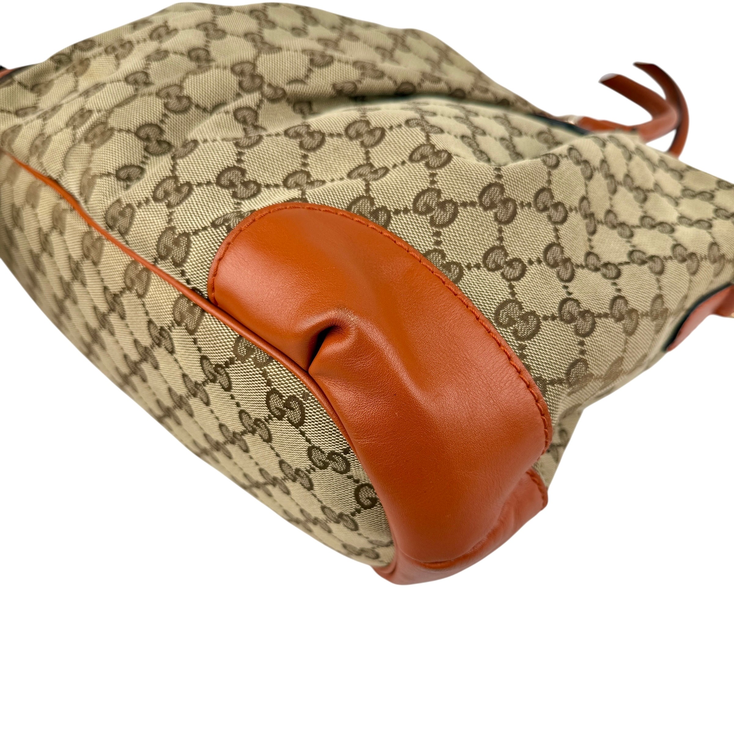 Pre-owned Gucci Beige Monogram Orange Leather Sukey Medium Tote Bag Cloth