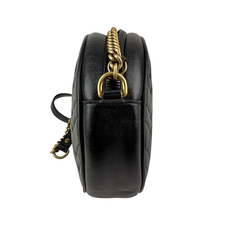 Gucci Black Quilted Leather Marmont Round Mini Crossbody Bag
