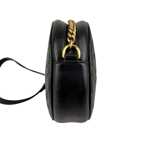 Gucci Black Quilted Leather Marmont Round Mini Crossbody Bag