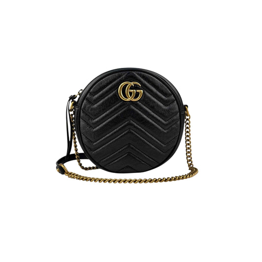 Gucci Black Quilted Leather Marmont Round Mini Crossbody Bag
