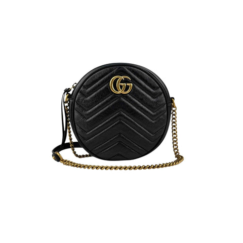 Gucci Black Quilted Leather Marmont Round Mini Crossbody Bag