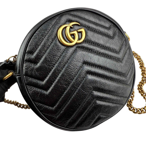 Gucci Black Quilted Leather Marmont Round Mini Crossbody Bag