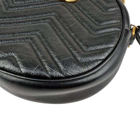 Gucci Black Quilted Leather Marmont Round Mini Crossbody Bag