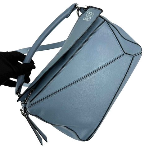 Loewe Calfskin Small Puzzle Bag Stone Blue