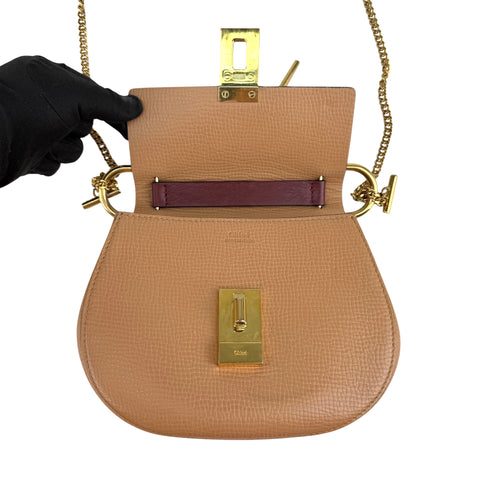 Chloe Peach/Maroon Leather Drew Crossbody Bag