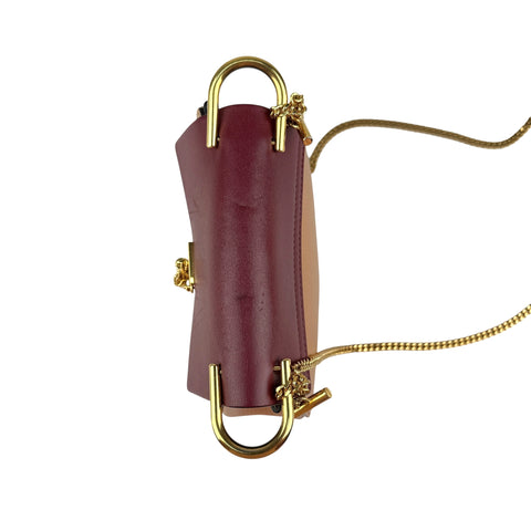 Chloe Peach/Maroon Leather Drew Crossbody Bag