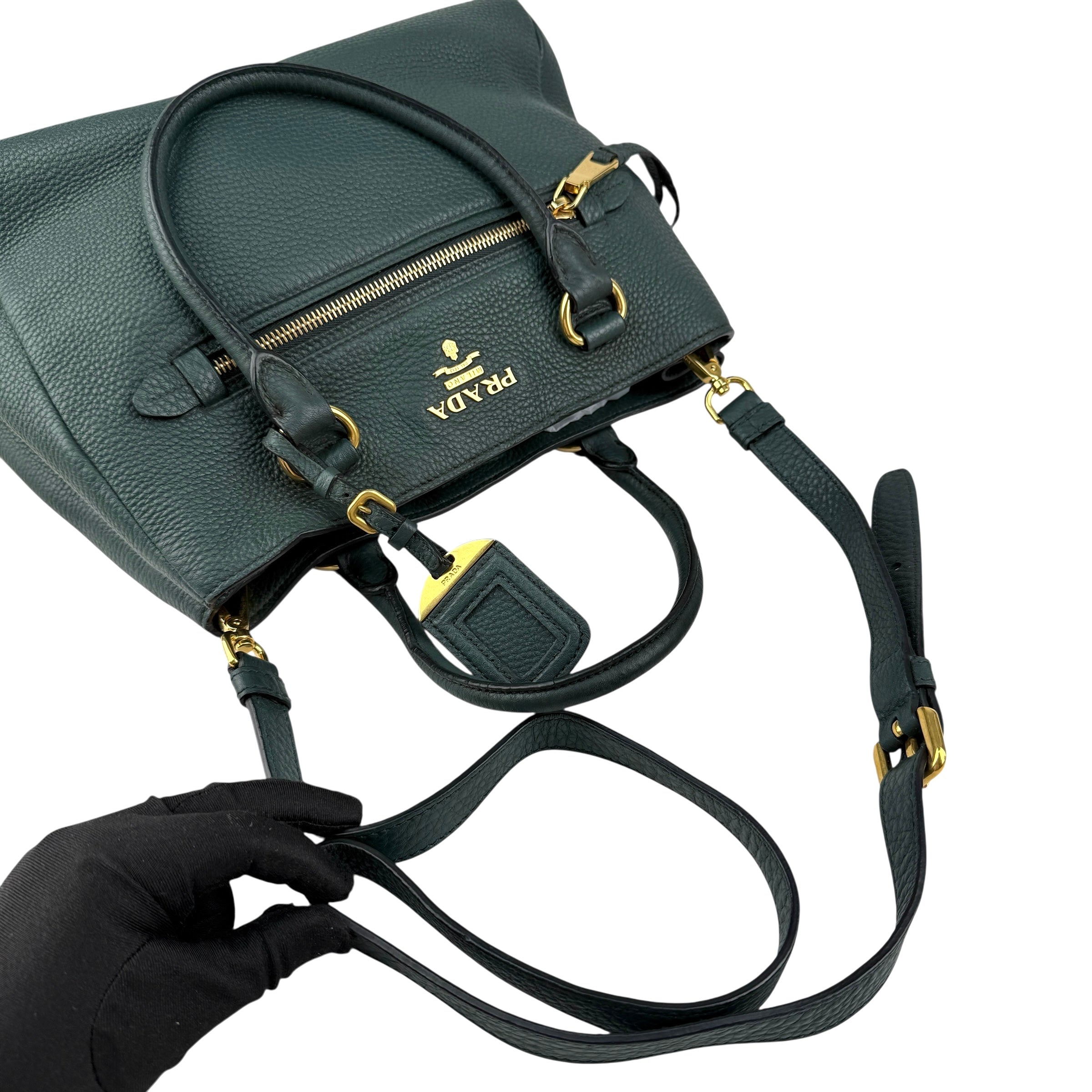 Pre-owned Prada Smeraldo Vitello Phenix Leather Tote Bag